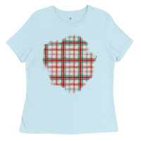 Baby Blue Christmas Tartan Patch Ladies Tee - BundleAndBundleShop