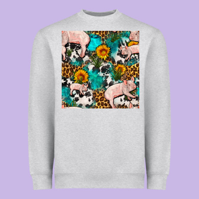 American Yorkshire Pig Seamless Pattern Heavyweight Sweatshirt Designed By Fadigitalartstudio