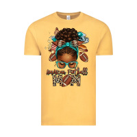 Vintage Mustard American Football Mom Afro Messy Bun Vintage Tee - texasbilliewilder