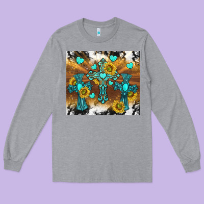 Western Crosses And Sunflowers Long Sleeve Tee Designed By Tumblerdesignbyshophia