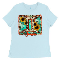 Baby Blue gemini turquoise cowhide Ladies Tee - RanaPortraitStore