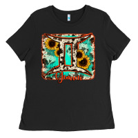 Black gemini turquoise cowhide Ladies Tee - RanaPortraitStore