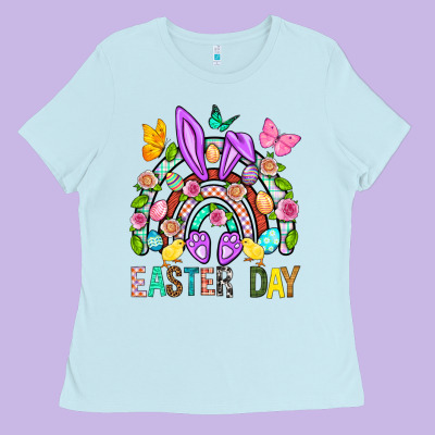 Easter Day Rainbow Ladies Tee Designed By Bundleandbundleshop