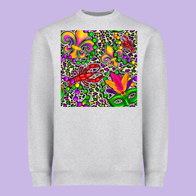 Mardi Gras Crawfish Leopard  Seamless Pattern Heavyweight Sweatshirt Designed By Fadigitalartstudio