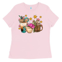 Bubblegum Pink Western Cowgirl Coffee Cup Bbs Ladies Tee - BundleAndBundleShop