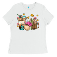 White Western Cowgirl Coffee Cup Bbs Ladies Tee - BundleAndBundleShop