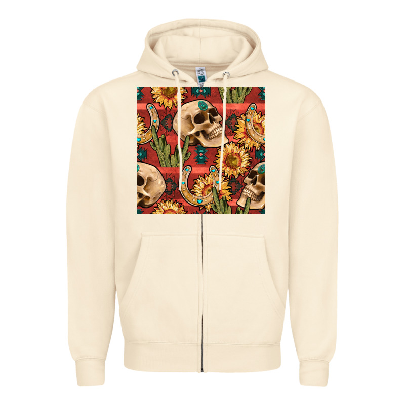 Western Skull Aztec Seamless Pattern Zipper Hoodie by BundleAndBundleShop | Teevron