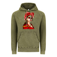 Vintage Olive Sugar skull girl Vintage Hoodie - NancyCooperArtShop