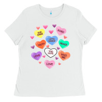 White womens valentine candy heart valentines day vneck Ladies Tee - tuanDangUi