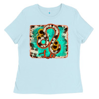 Baby Blue leo turquoise cowhide Ladies Tee - RanaPortraitStore