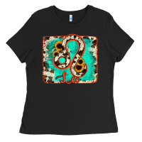 Black leo turquoise cowhide Ladies Tee - RanaPortraitStore