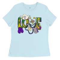 Baby Blue Mardi Gras Love Nurse Ladies Tee - BundleAndBundleShop