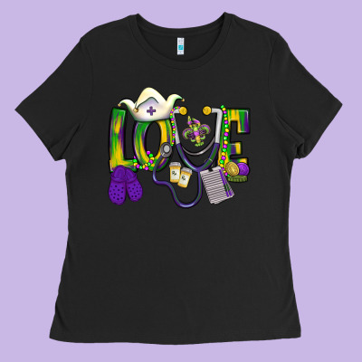 Mardi Gras Love Nurse Ladies Tee Designed By Bundleandbundleshop