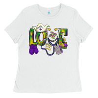 White Mardi Gras Love Nurse Ladies Tee - BundleAndBundleShop