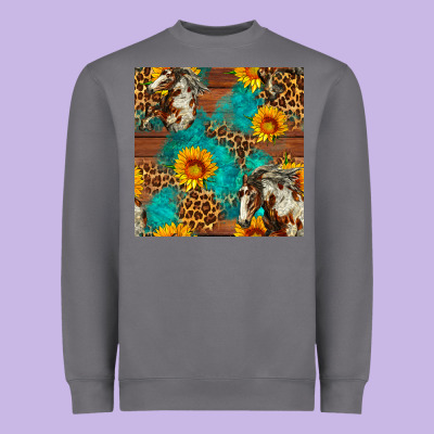 Western Horse And Sunflower Seamless Pattern Heavyweight Sweatshirt Designed By Fadigitalartstudio