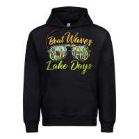 Black boat waves sun rays lake days Urban Hoodie - BarkalooDesign