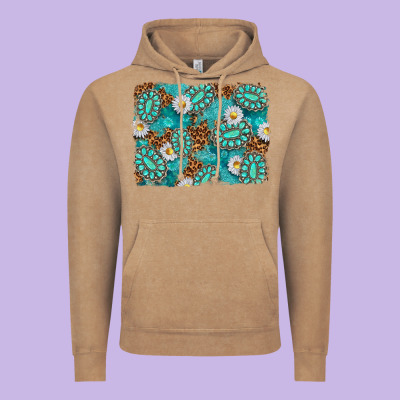 Leopard And Turquoise Gemstone Background Vintage Hoodie Designed By Texasbilliewilder