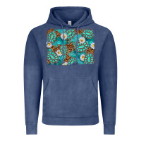 Vintage Denim Leopard and Turquoise Gemstone Background Vintage Hoodie - texasbilliewilder