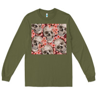 Army Green skulls and flowers Long Sleeve Tee - TumblerDesignByShophia