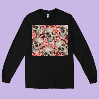 Skulls And Flowers Long Sleeve Tee Designed By Tumblerdesignbyshophia