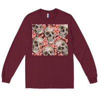 Burgundy skulls and flowers Long Sleeve Tee - TumblerDesignByShophia