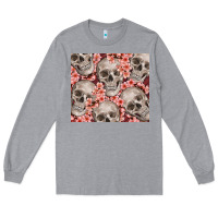 Heather Grey skulls and flowers Long Sleeve Tee - TumblerDesignByShophia