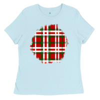 Baby Blue Christmas Tartan Patch Ladies Tee - BundleAndBundleShop