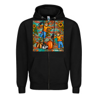 Black fall scarecrow seamless pattern Zipper Hoodie - BundleAndBundleShop