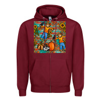 Burgundy fall scarecrow seamless pattern Zipper Hoodie - BundleAndBundleShop