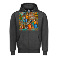Charcoal Heather fall scarecrow seamless pattern Zipper Hoodie - BundleAndBundleShop
