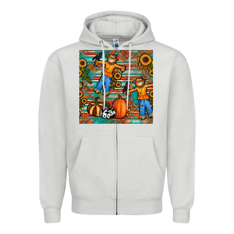 Fall Scarecrow Seamless Pattern Zipper Hoodie by BundleAndBundleShop | Teevron