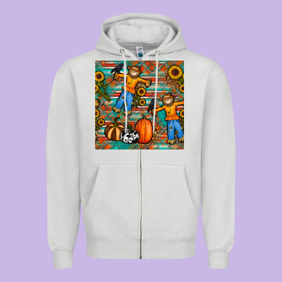 Fall Scarecrow Seamless Pattern Zipper Hoodie Designed By Bundleandbundleshop