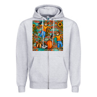 Heather Grey fall scarecrow seamless pattern Zipper Hoodie - BundleAndBundleShop