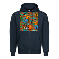 Navy fall scarecrow seamless pattern Zipper Hoodie - BundleAndBundleShop