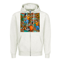 Oatmeal Heather fall scarecrow seamless pattern Zipper Hoodie - BundleAndBundleShop