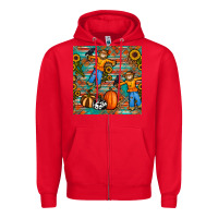 Red fall scarecrow seamless pattern Zipper Hoodie - BundleAndBundleShop