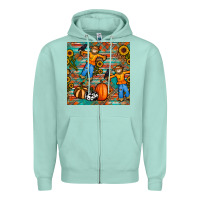 Seafoam fall scarecrow seamless pattern Zipper Hoodie - BundleAndBundleShop