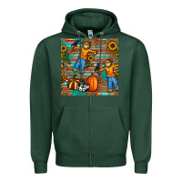 Sports Green fall scarecrow seamless pattern Zipper Hoodie - BundleAndBundleShop