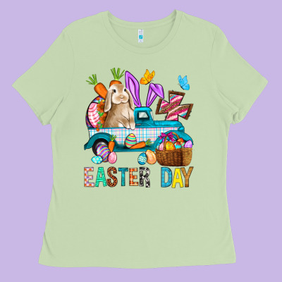 Easter Day With Truck Ladies Tee Designed By Bundleandbundleshop