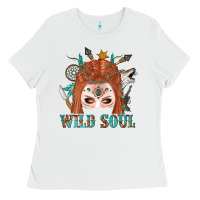 White Western İndian Wild Soul With Braid Hair Woman Ladies Tee - BundleAndBundleShop