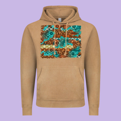 Leopard And Aztec Background Western Vintage Hoodie Designed By Texasbilliewilder