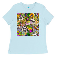 Baby Blue Mardi Gras coffee cups and donut with cowhide Ladies Tee - BundleAndBundleShop