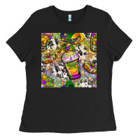 Black Mardi Gras coffee cups and donut with cowhide Ladies Tee - BundleAndBundleShop