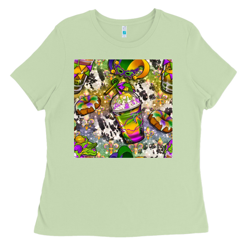 Mardi Gras Coffee Cups And Donut With Cowhide Ladies Tee by BundleAndBundleShop | Teevron