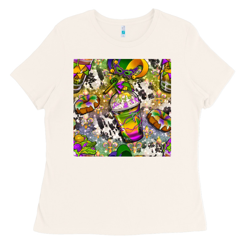 Mardi Gras Coffee Cups And Donut With Cowhide Ladies Tee by BundleAndBundleShop | Teevron
