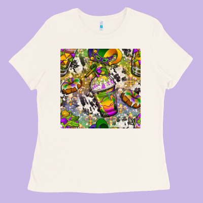 Mardi Gras Coffee Cups And Donut With Cowhide Ladies Tee Designed By Bundleandbundleshop