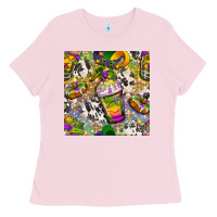 Bubblegum Pink Mardi Gras coffee cups and donut with cowhide Ladies Tee - BundleAndBundleShop