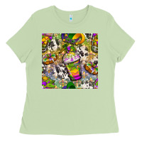 Matcha Mardi Gras coffee cups and donut with cowhide Ladies Tee - BundleAndBundleShop