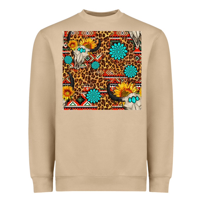 Western Aztec Bull Skull Seamless Pattern Heavyweight Sweatshirt by FaDigitalArtStudio | Teevron