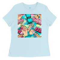 Baby Blue hand cream and nail tools with serape and glitter seamless pattern bbs Ladies Tee - BundleAndBundleShop
